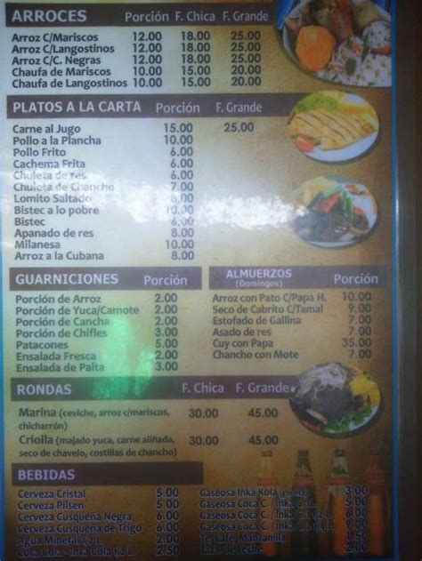 Menu At Lalo S Restaurant Cevicheria Piura