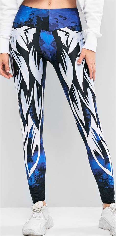 Mid Waist Feather Print Athleisure Leggings Cute Clothes For Women