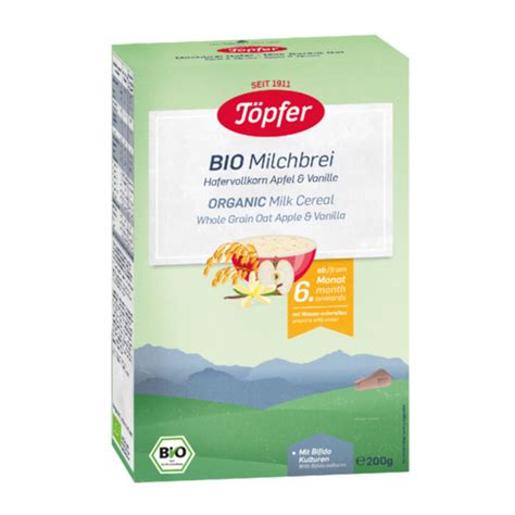 Cereale Topfer Bio Organic Cu Ovaz Integral Cu Lapte Mere Si Vanilie