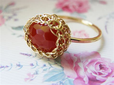 Red Carnelian Ring Gold Carnelian Ring Red Gemstone by orithadad