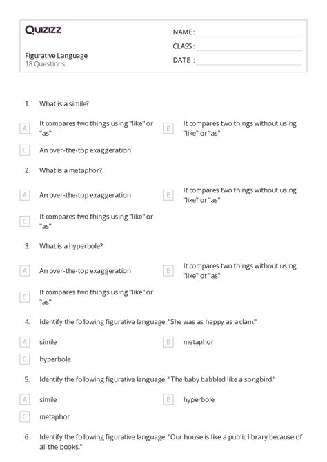 50 Figurative Language Worksheets For 8th Grade On Quizizz Free And Printable