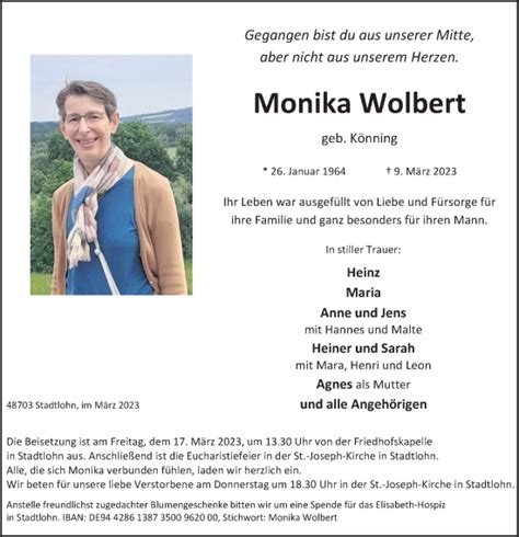 Traueranzeigen Von Monika Wolbert Sich Erinnern De