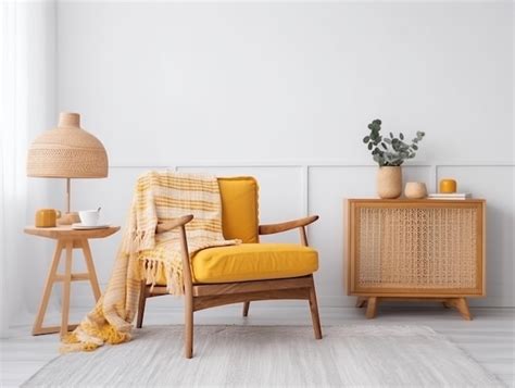 Premium AI Image | A yellow chair with a yellow blanket sits in a ...