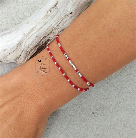 Bracelet Double Rouge Argent Lastique Adorable Et Discr Te Bijoux