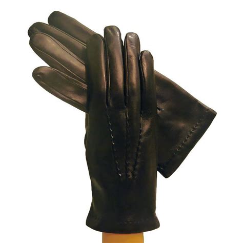 Mens Black Italian Kidskin Leather Gloves Unlined Black Leather