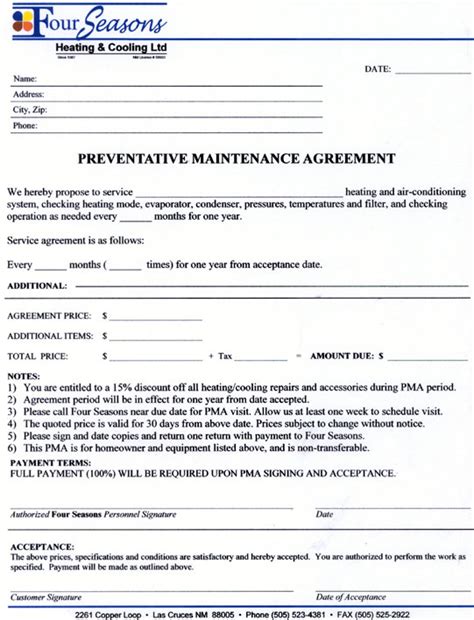 Maintenance Contract Agreement Free Printable Documents