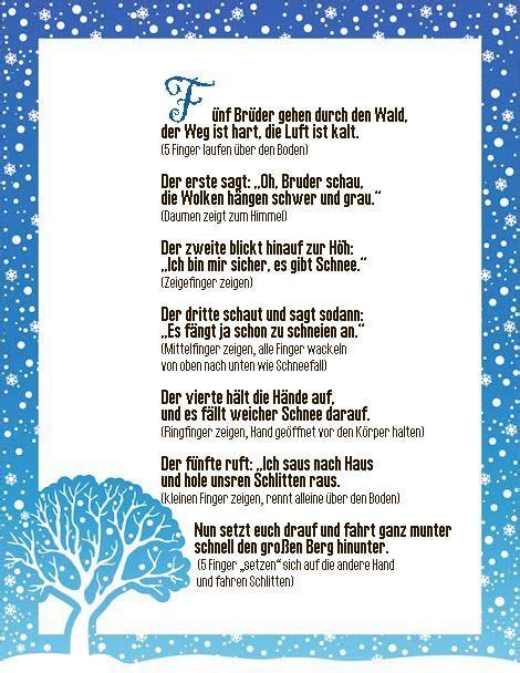 Fünf Brüder gehen durch den Wald Fingerspiel Reim Gedicht Kindergarten