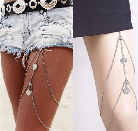 Wholesale Legs Thigh Chain Jewelry Punk Anklets Sexy Coin Tassels Leg Chain Fashion Caved