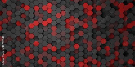 Abstract dark geometric background with hexagons in black and red ...