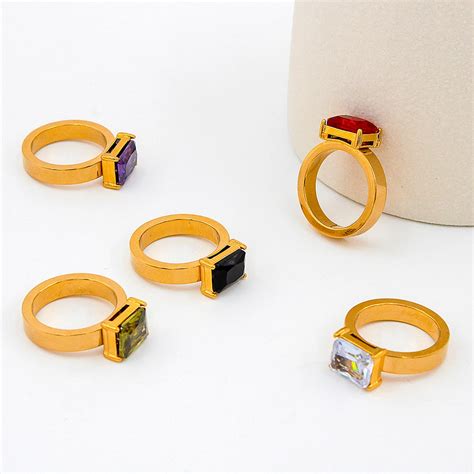 Usenset 18k Gold Pvd Plated Stainless Steel Zircon Rings Finger Vintage