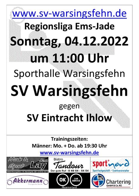 Sv Warsingsfehn Sv Eintracht Ihlow Sv Warsingsfehn E V Von