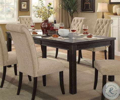 Sania I Antique Black Extendable Rectangular Leg Dining Table From