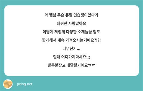 와 쩰님 무슨 쥬밀 연습생이었다가 데뷔한 사람같아요 어떻게 저렇게 다양한 소재들을 텀도 짧게해서 계속 Peing 質問箱