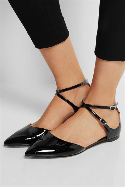 Gianvito Rossi Pointed Toe Patent Leather Flats In Black Lyst