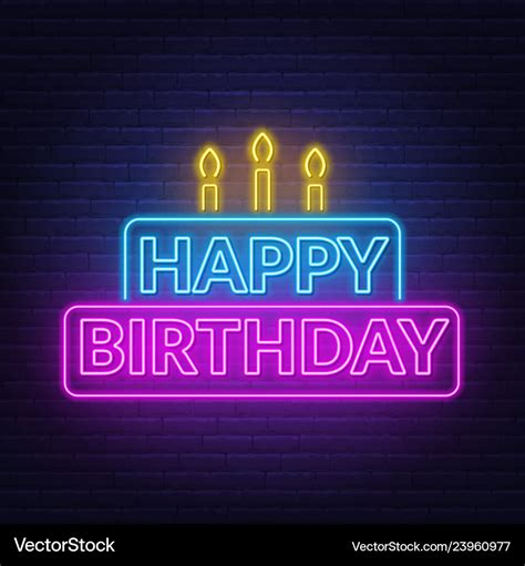 Happy Birthday Neon Sign Card Royalty Free Vector Image