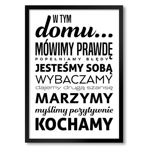 NOWOCZESNY OBRAZ W RAMIE z napisami W TYM DOMU Plakat na ścianę