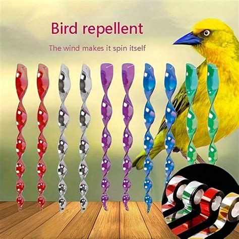 10pcs Reflective Bird Repellent Wind Twisters Colorful Deterrent Rods