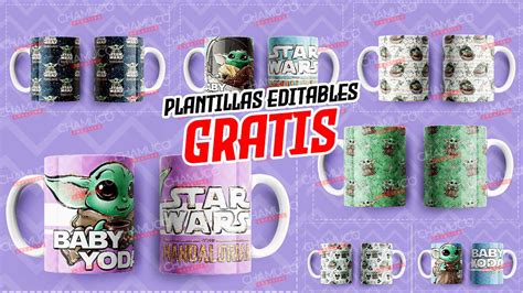 7 Plantillas Para Sublimar Taza De Baby Yoda Con Editables Y Mockups