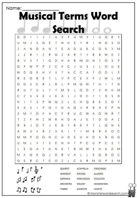 Free Printable Music Word Search Puzzles