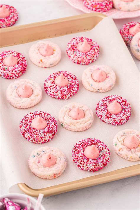 Strawberry Kiss Cookies On Baking Pan Cookie Ball Cookie Scoop Cookie