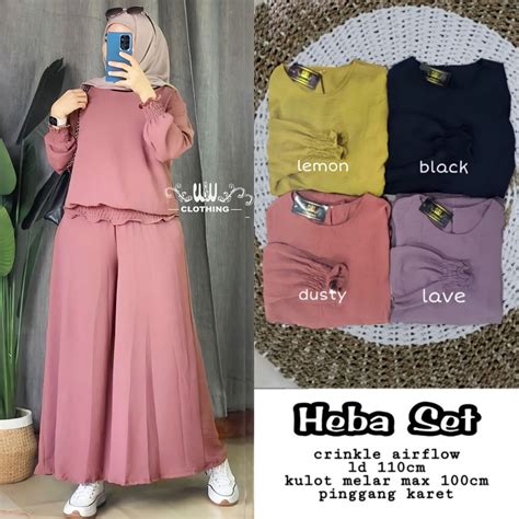 Jual Setelan Crinkle Ootd Muslim Elegan Heba Set Bahan Crinkle Airflow