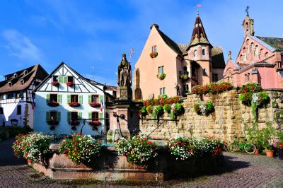 Fountain In The Eguisheim Village France Jigsaw Puzzle In Waterfalls