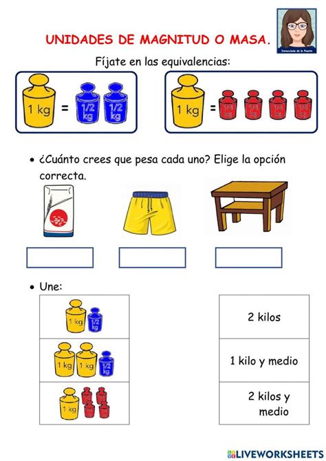 MATE 2º kilo medio kilo y cuarto de kilo worksheet Workbook School