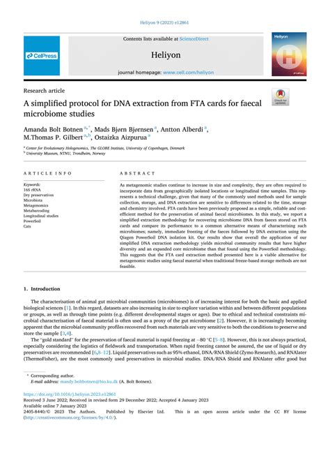 Pdf A Simplified Protocol For Dna Extraction From Fta Cards For