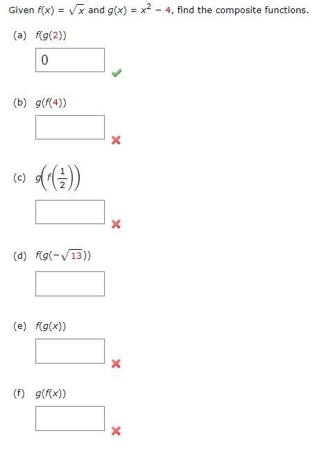 Solved Given F X X And G X X2−4 Find The Composite