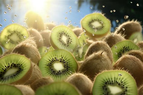 Generative Ai Image Of Fresh Kiwis Fruit On Bright Nature Background