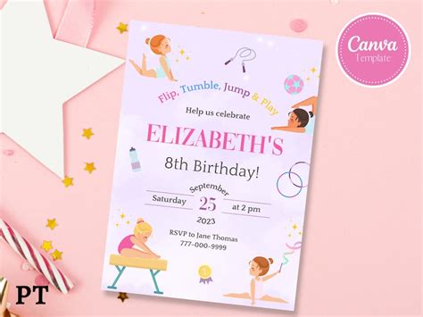 Editable Gymnastic Birthday Invitation Printable Gymnastics Etsy