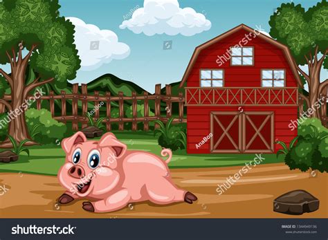 Cartoon Farm Scene Barn Farm Animals Stock Vector (Royalty Free ...