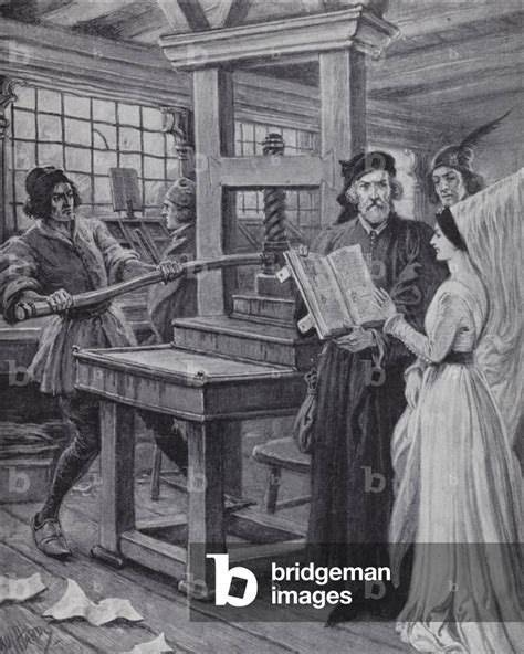 Image Of The Invention Of The Printing Press 15th Century Litho By