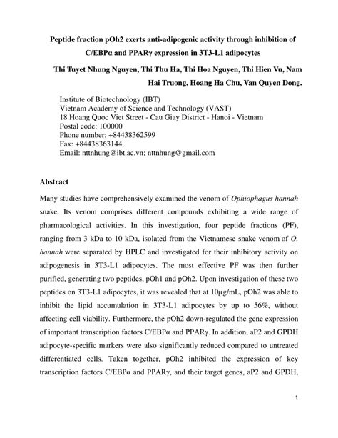 Pdf Peptide Fraction Poh2 Exerts Antiadipogenic Activity Through
