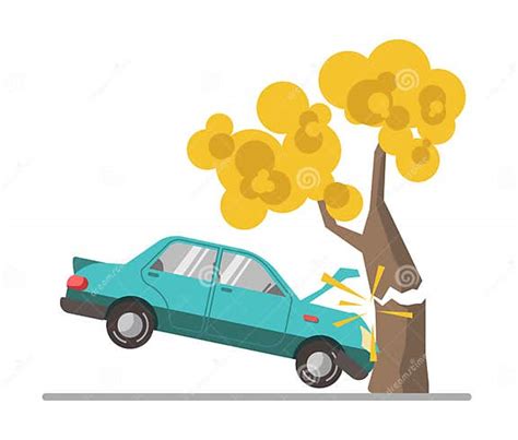 Accidente Del Choque De Coche En El Ejemplo Plano Del Vector Del árbol Ilustración Del Vector