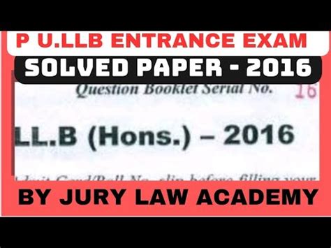 PU 3 Year Law Entrance Exam Solved Question Paper PU Law Entrance