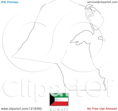 Clipart Of A Kuwait Flag And Map Outline Royalty Free Vector