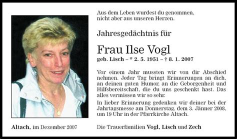 Todesanzeigen Von Ilse Vogl Todesanzeigen Vorarlberger Nachrichten