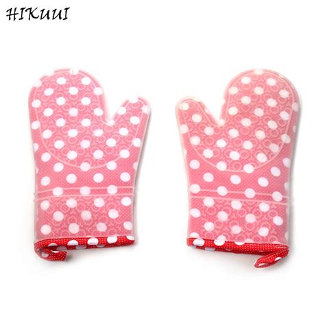 1 Pair Pinkwhite Dots Silicone Oven Gloves Heat Resistant Grill