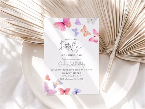 Butterfly Birthday Invitation Template Pink And Purple Etsy