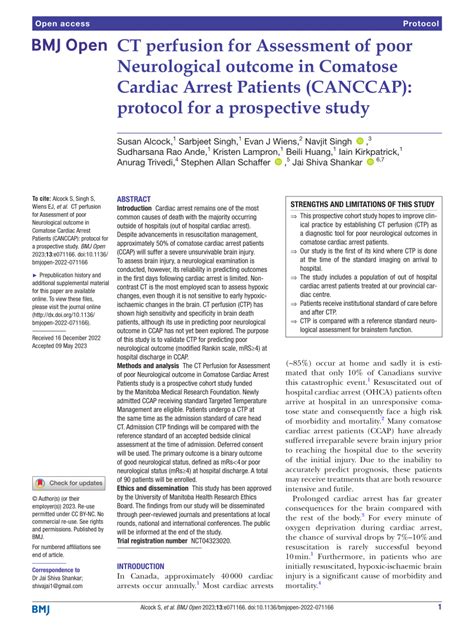 Pdf Ct Perfusion For Assessment Of Poor Neurological Outcome In Comatose Cardiac Arrest