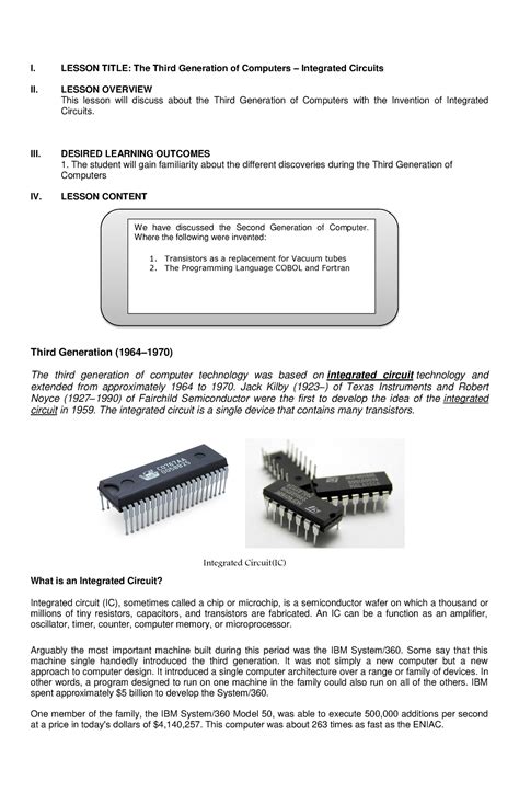 The Third Generation of Computers – Integrated Circuits - I. LESSON ...