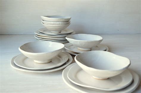 White Ceramic Dinnerware Set 12 Piece Setting by jillzeidler