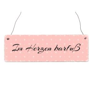 INTERLUXE Holzschild IM HERZEN BARFUß Shabby Geschenk Motivation Ho