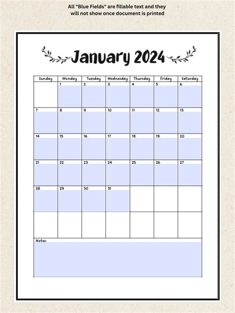 2024 Calendars Printable Editable And Pdf Fillable Form Etsy