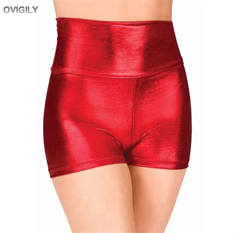 Ovigily Adults Gold Metallic Dance Shorts Spandex High Waisted Shorts