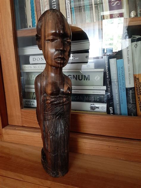 Vintage African Tribal Art Hand Carved Solid Ebony Wood Statue Of