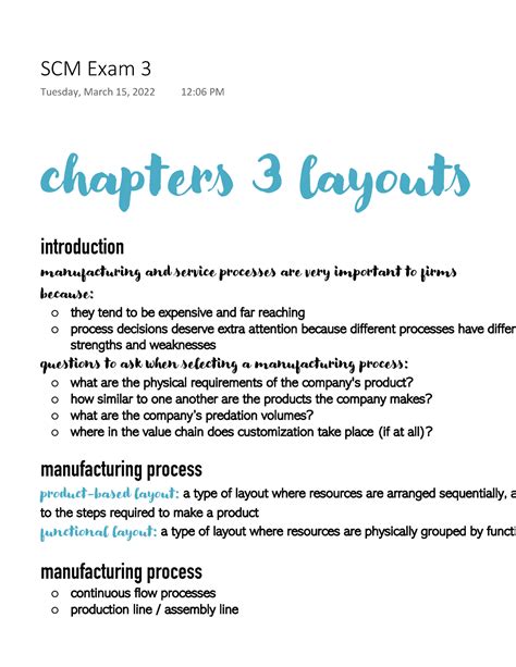 Scm Exam Exam Chapters Layouts Introduction Manufacturing And