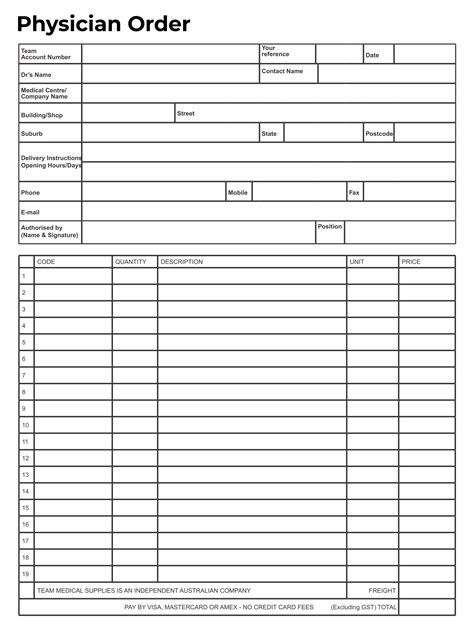 Printable Blank Physician Order Form