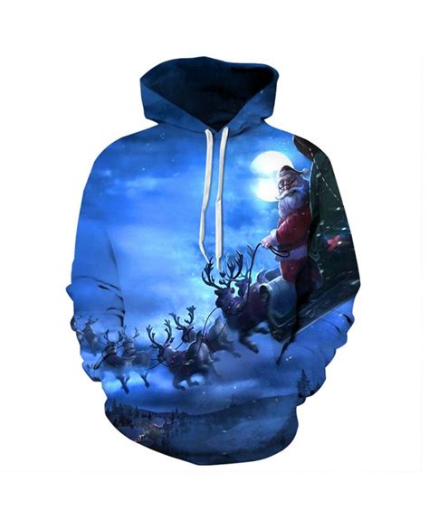 Santa Claus Is On The Road In Christmas Eve Hoodies 3d Sweatshirts Men